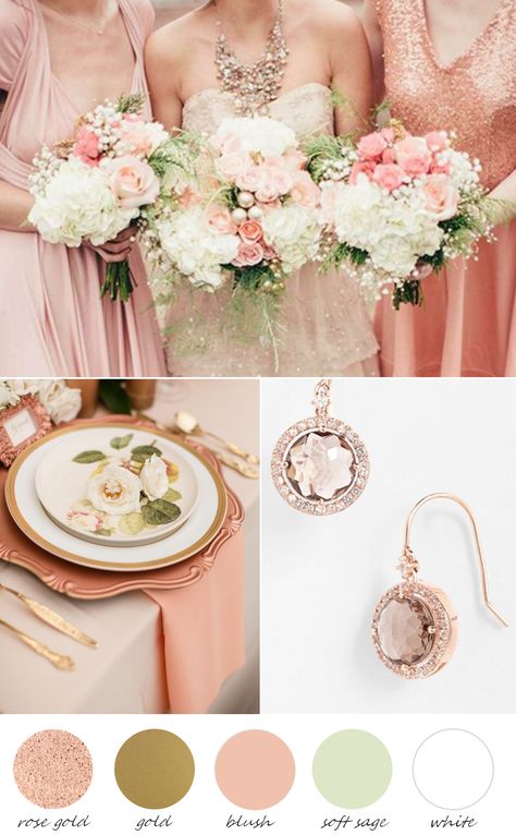 Wedding or Party Palette Rose gold or blush and a little bit of mint Rose Gold Dress, Gold Wedding Theme, Pink Wedding Dress, Wedding Palette, Wedding Color Palette, Summer Wedding Dress, Perfect Palette, Rose Gold Wedding, Blush Wedding