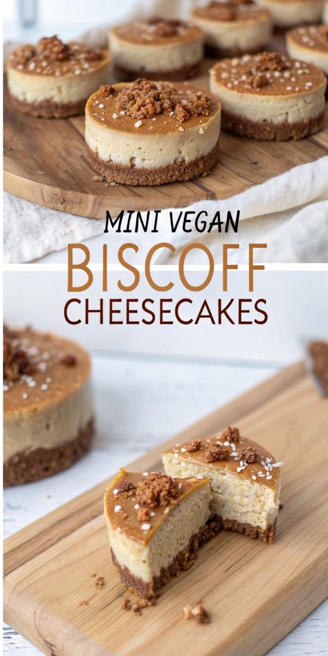 Indulge in these delicious Mini Vegan Biscoff Cheesecakes—perfect for any occasion! Made with simple ingredients, they’re an easy vegan dessert to whip up. Great for Recipes Low Calorie lovers or anyone looking for Vegan Baking Recipes. Try this for a unique Birthday Cake Design or explore Baking Hacks for dessert decoration! #VeganCheesecake #RawVeganDesserts #EasyVeganDessert Vegan Cheesecake Cupcakes, Vegan Dessert Bites, Easy Desserts Vegan, Vegan Baking Ideas, Vegan Biscoff Recipes, Vegan Deserts Easy, Baking For Beginners Recipes, Vegan Tofu Cheesecake, Quick Vegan Dessert