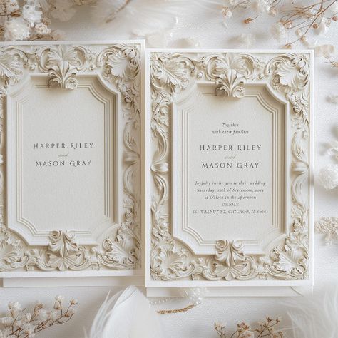 Baroque Elegance Wedding Frame Invitation Baroque Wedding Invitations, Wedding Box Invitations, Antique Wedding Invitations, Classic Wedding Invitations Elegant, Embossed Wedding Invitations, Frame Invitation, Classic Typeface, Baroque Wedding, Ivory Wedding Invitations