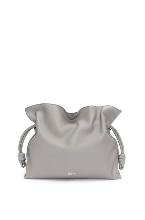 Large Flamenco clutch in nappa calfskin Pearl Grey - LOEWE Loewe Flamenco Clutch, Loewe Flamenco, Pearl Clutch, Leather Clutch Bags, Pearl Grey, Leather Clutch, Large Bags, Herringbone, Calf Skin