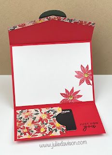 Stampin' Up! Rings of Love Christmas Envelope Fold Card with Gift Card Pocket + Video Tutorial ~ www.juliedavison.com #stampinup #saleabration Gift Card Holders Stampin Up, Gift Card Holder Template, Christmas Envelope, Folding Cards, Gift Cards Money, Gift Card Envelope, Christmas Gift Card Holders, Christmas Envelopes, Birthday Gift Cards