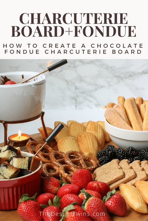 Create the perfect chocolate fondue charcuterie board for any season! We share our step-by-step guide to create a festive party platter guests will love. Chocolate Hummus Charcuterie Board, Chocolate Fondue Party Ideas, Chocolate Fountain Charcuterie Board, Fondue Charcuterie Board, Chocolate Fondue Board, Chocolate Fondue Bar, Cheese Fountain, Fondue Dippers, Farmhouse Recipes