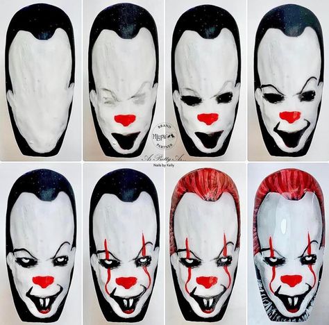 Rocker Nails, We All Float Down Here, Halloween Nail Art Tutorial, Cartoon Nail Designs, Halloween Nail Art Easy, Horror Nails, Holloween Nails, Nail Art Diy Easy, 2b Pencil