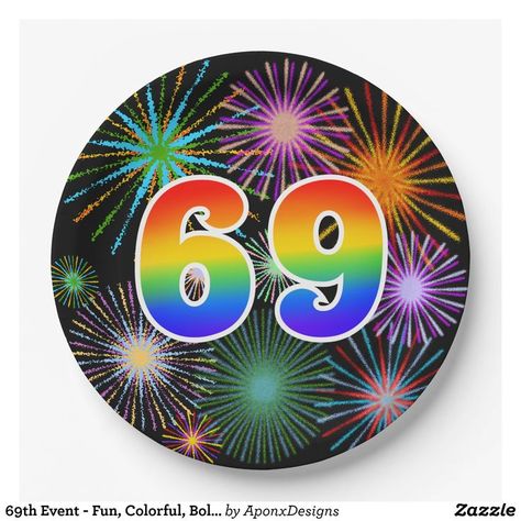 69th Event - Fun, Colorful, Bold, Rainbow 69 Paper Plates 69th Birthday, Paper Plate Design, 92nd Birthday, 58th Birthday, 89th Birthday, Fourth Birthday, Third Birthday, Paper Plates Party, Birthday Greeting