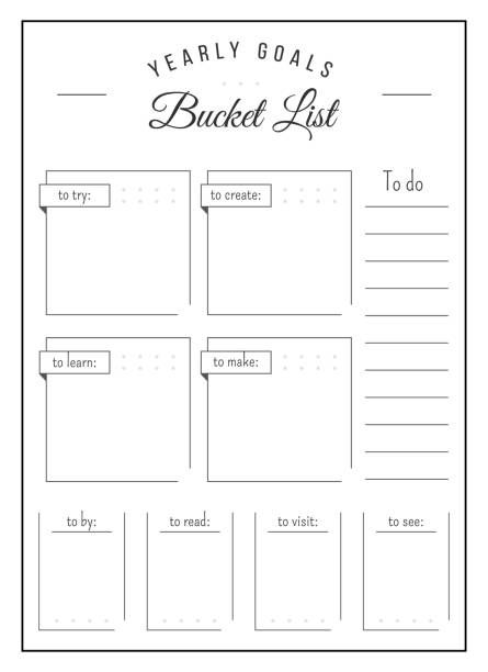 52 Bucket List Paper Illustrations Illustrations & Clip Art - iStock Bullet Journal Layout Templates, Bucket List Journal, Bujo Layout, Bullet Journal Planner, Goals Bullet Journal, Bullet Journal Ideas Templates, Planner Organisation, Bullet Journal Mood Tracker Ideas, Bullet Journal Printables