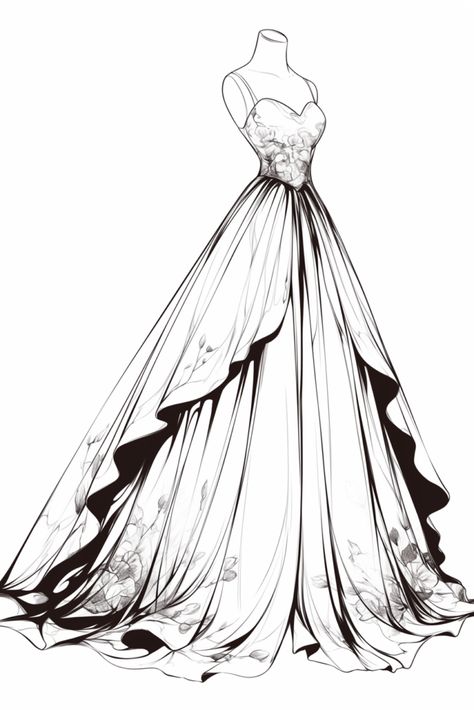 ball gown dress coloring pages – BUJO ART Wedding Dress Drawing, Dress Coloring Pages, Wedding Dress Drawings, Bujo Art, Gown Drawing, Clothes Anime, Wedding Dress Sketches, Wedding Drawing, Fashion Illustration Collage