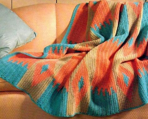 Indian Afghan Crochet Pattern, Blanket Ideas Crochet, Native American Crochet Patterns, Motifs Afghans, Crochet Blanket Ideas, Knit Afghan Patterns, Native American Blanket, Afghan Stitch, Indian Blankets