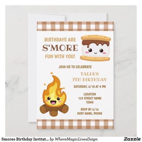 Smores Birthday Invitation Smores Birthday, Bonfire Birthday Party, Camping Birthday Invitations, Birthday Card Puns, Campfire Party, Camping Theme Birthday, 31st Birthday, Camping Birthday, Kids Birthday Party Invitations