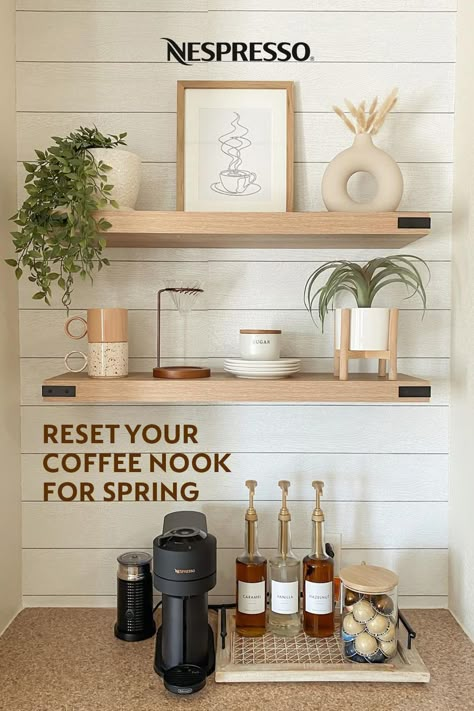 Spring Coffee Bar, Coffee Station Kitchen, Coffee Area, Coffee Bar Station, Coffee Bar Ideas, Coffee Bar Design, Home Coffee Stations, Spring Coffee, Coffee Bars In Kitchen