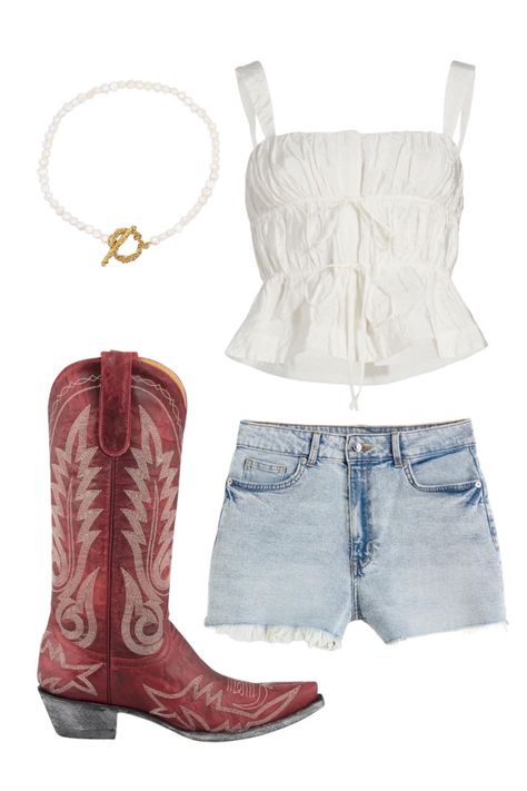 Country Concert Outfit White Boots, Ccmf Outfits, Cowboy Boots White Dress, Memorial Day Weekend Outfit, Morgan Wallen Concert Outfit, Country Apparel, Morgan Wallen Concert, Concerts Outfits, Blue Cowboy Boots