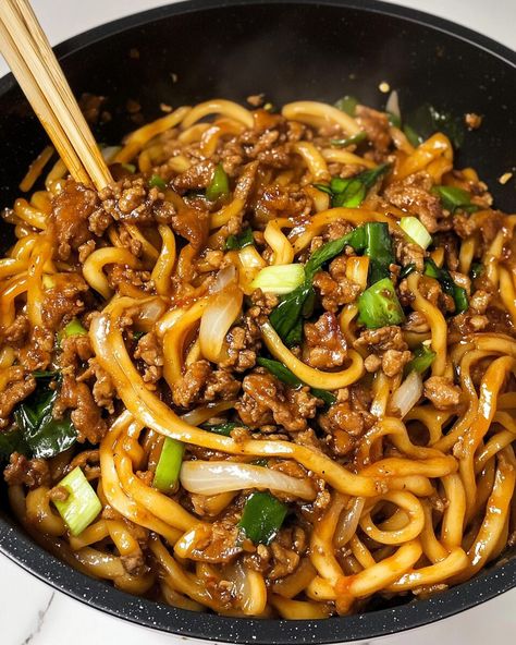 Pan Fried Udon Noodles, Hibachi Udon Noodles, Korean Noodle Sauce, Beef And Udon Noodles Stir Fry, Curry Udon Noodle Soup, Pork Noodle Stir Fry, Ground Beef Udon Noodles, Udon Sauce Recipe, Curry Udon Recipe