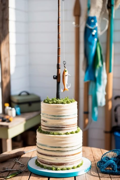 Looking to celebrate an 80th birthday with a cake that'll leave a lasting impression? Explore these 19 creative cake ideas perfect for men! Whether he loves fishing, sports, or vintage cars, we’ve gathered ideas that shine a light on personal interests. Get inspired with unique designs like the fishing rod and lure cake to make his birthday truly special. From classy options to fun themes, you’re sure to find something he'll love for this milestone moment! Easy Fishing Cake Ideas, Fishing Themed Cakes, Birthday Cake Men Ideas, Vintage Car Birthday Cake, Fishing Cakes For Kids, Fishing Cakes For Men, Fishing Grooms Cake, 80th Birthday Cake Ideas, 80th Birthday Cakes