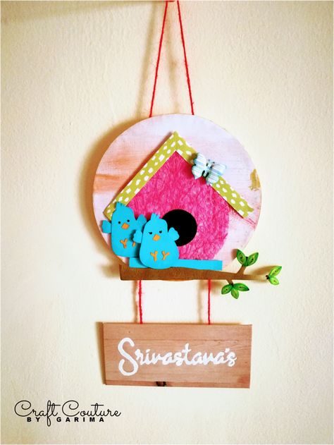 The Bird House Nameplate Diy Nameplate Ideas, Nameplates Design Ideas For Home Diy, Cardboard Nameplate Diy, Easy Name Plate Ideas, Handmade Name Plates For Home Diy, Name Plates For Home Diy Cardboard, How To Make Name Plates At Home, Diy Nameplate, House Name Plate