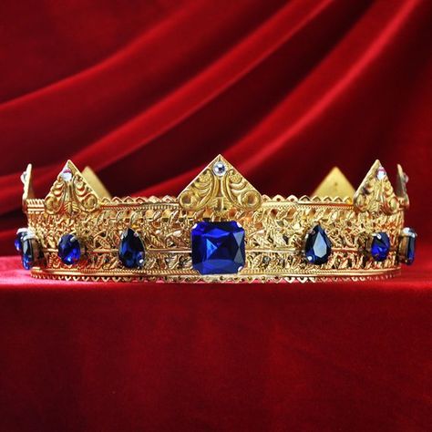 Crown For Men Prince, Royal Gold Crown, Gold And Blue Crown, Sapphire Crown King, Historical King Crown, Medieval Crown, Male Crown, Gothic Crown, Crown Aesthetic