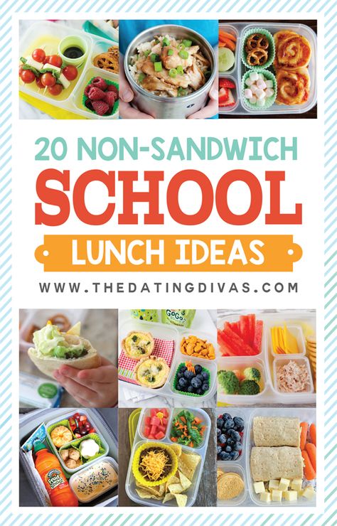 20 Sandwich FREE lunch ideas for kids! These are so do-able (quick and easy)! No more boring school lunches! www.TheDatingDivas.com Sandwich School Lunch Ideas, School Lunch Ideas For Kids, Non Sandwich Lunches, Teacher Lunches, Lunch Ideas For Kids, Easy School Lunches, School Lunch Ideas, Toddler Lunches, Healthy School Lunches