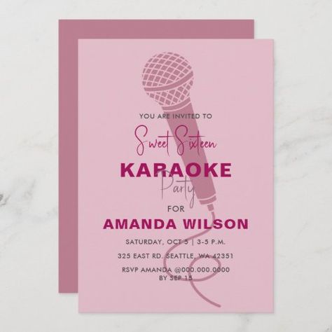 Cute Pink Sweet 16 Birthday Karaoke Party for $2.92 - Birthday Invitations Birthday Karaoke Party, Birthday Karaoke, Purple Sweet 16, Pink Sweet 16, 92nd Birthday, Karaoke Party, Adult Birthday Invitations, 16 Birthday, Sweet 16 Invitations