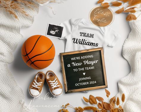 Simple Basketball Pregnancy Announcement Digital Template Canva, Editable Basketball Baby Announcement, Sports Baby Reveal, Instant Download Basketball Baby Announcement, Basketball Pregnancy Announcement, Digital Baby Announcement, Pregnancy Announcement Template, Fun Baby Announcement, Basketball Baby, Basketball Theme, Sports Baby, Baby Planning