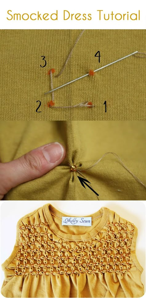 I want to learn how to Smock - Smocking Tutorial for Beginners... link for the How-to: http://mellysews.com/2012/05/smocking-tutorial.html Gamle T Shirts, Smocking Tutorial, Sew Ins, Diy Vetement, Dress Tutorials, Heirloom Sewing, Creation Couture, Diy Couture, Sewing For Kids