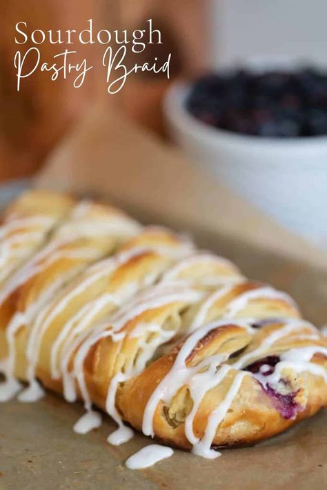 Sourdough pastry braids is a delicious sourdough puff pastry with a cream cheese and fruit filling that is baked until golden to create a beautiful bread that is perfect for special occasions. #farmhouseonboone #sourdoughpastrybraid #pastrybraid #Sourdougubutterbraid Sourdough Butter Braid, Sourdough Pastries, Sourdough Pastry, Butter Braid, Butter Braids, Danish Pastry Dough, Pastry Braid, Cheese And Fruit, Recipe Using Sourdough Starter