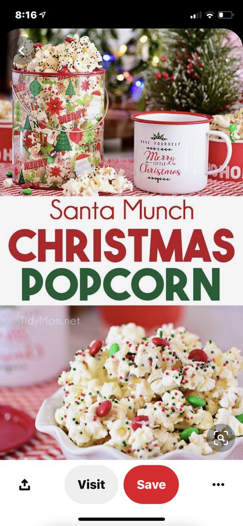 Christmas Popcorn, Salty Popcorn, Popcorn Treats, Easy Christmas Treats, Easy Treat, Holiday Sprinkles, Christmas Sprinkles, Christmas Candy Recipes, Crinkle Cookies