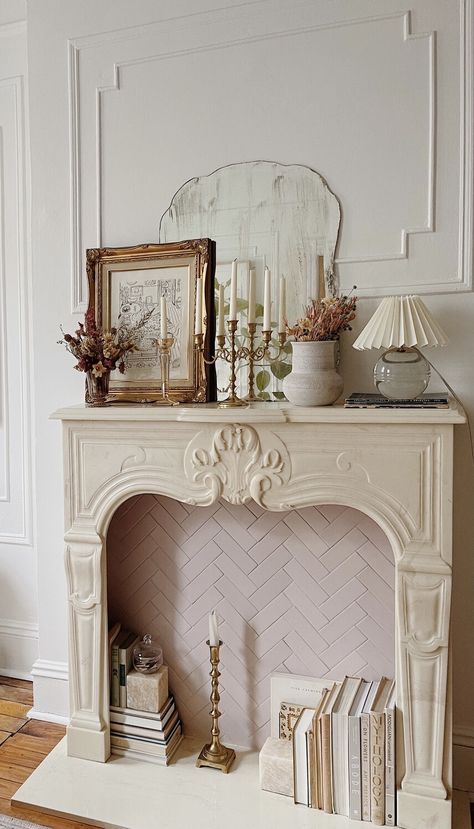 Herringbone Fireplace, Reserve Home, Fireplace Decor Ideas, The Mantle, Fireclay Tile, Tile Trends, Faux Fireplace, Home Fireplace, Fireplace Mantle