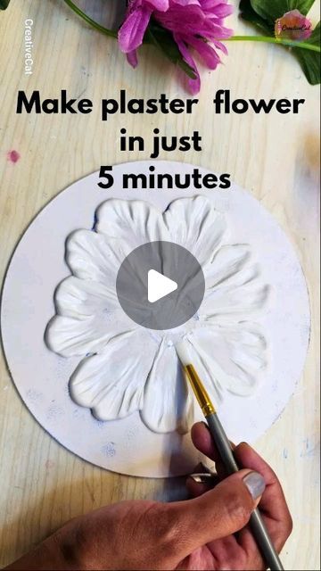 Megha Kuwar on Instagram: "Make 3d plaster flowerin just 5 minutes, detailed tutorial on my Facebook and Youtube (links in bio)  #3dart #3ddesign #plasterart #plasterflower #creativecatcraft #artandcraft" Diy Plaster Art Canvas Tutorial, How To Do Plaster Wall Art, Plaster Flowers Diy, Mini Textured Art, Diy Textured Flowers On Canvas, Diy Compound Art, Plaster Flower Art, Plaster Painting Diy, How To Make Plaster Art