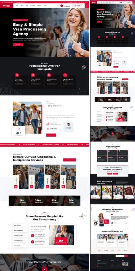 Visaz - Immigration Visa Consulting WordPress Theme is a clean, elegant and modern design responsive premium WordPress theme for immigration consultants, visa agencies, migration services firms, study abroad agency, travel planner and travel agency specializing in immigration services professional website. It comes with 3+ different one-page and multi-page homepage layouts, 15+ pre-built inner pages and tons of amazing features for making a good professional look website with attractive design to download now & live preview click on image 🡵 demo: homepage 8.#wordpress #webdesign #websitedesign #wordpresswebsite #wordpressdesign #wordpressblog #wordpressplugins Study Abroad Website Design, Immigration Website Design, Learning Website Design, Travel Agency Website, Agency Website Design, Agency Website, Wordpress Design, Homepage Layout, Website Layout