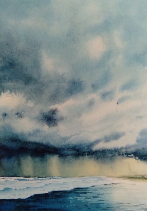 Stormy and sea  #watercolor #stormy #sea #watercolorpainting #sky #watercolorlandscape Atmospheric Watercolor, Watercolor Skies, Manifesto Design, Weather Art, Painting Clouds, Sea Watercolor, Peer Gynt, Watercolor Sky, Stormy Sea