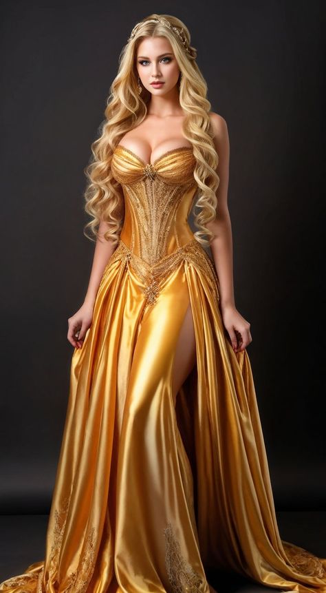 Jasmine D - Playground Queen Of Roses, One Shoulder Prom Dress, Beautiful Girl Drawing, Beautiful Long Dresses, Golden Dress, Cute Skirt Outfits, Nightgowns For Women, Fit And Flare Wedding Dress, Fantasy Dresses