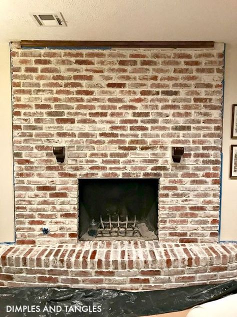 How to Mortar Wash a Brick Fireplace || Brick Fireplace Makeover || Mortar Wash Tutorial || Dimples and Tangles Brick Fireplaces Ideas, Mortar Wash Brick Fireplace, Mortar Wash Brick, Wash Brick Fireplace, Mortar Wash, German Smear Brick, White Wash Brick Fireplace, Fireplace Brick, Brick Fireplaces