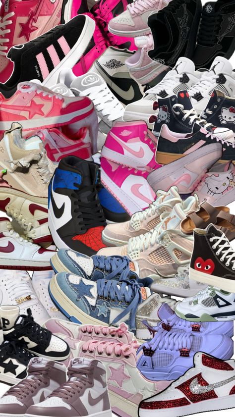 Different shoes Shoes Collage, Cute Nike Shoes, Cute Nikes, Pretty Shoes, Jordan Shoes, Teen Fashion Outfits, Teen Fashion, Nike Shoes, Collage