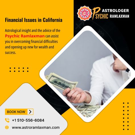 🔮 Do you have financial problems in California? Seek guidance from psychic Ramlaxman for transformative solutions based on astrology.With profound knowledge of Vedic astrology, he offers personalized financial guidance.💫 Using your birth chart, he identifies hidden opportunities and potential obstacles. Make informed decisions with Ramlaxman's intuitive guidance and attract prosperity in your life. 🌟 Financial Problems, Vedic Astrology, Birth Chart, Psychic, Astrology, California