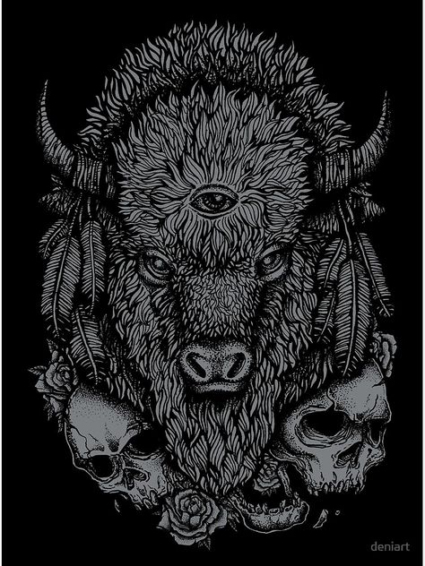 "Dark Bison" Greeting Card by deniart | Redbubble Bison Artwork, Bison Tattoo, Buffalo Tattoo, Wild Buffalo, Bison Logo, Shoulder Sleeve Tattoos, Bison Art, Bison Skull, Buffalo Art