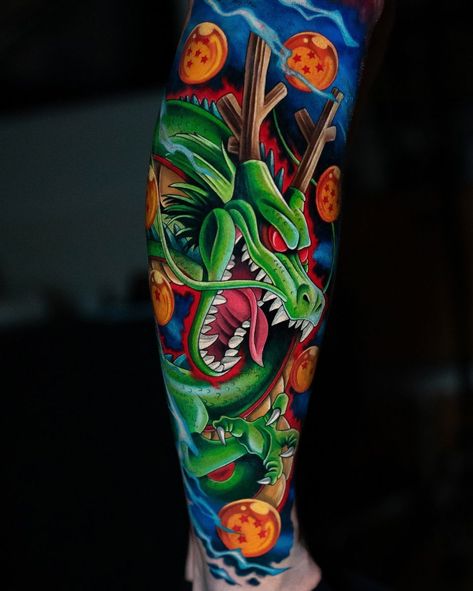 James Tattoo Ideas, Shenron Tattoo, Marvel Tattoo Ideas, Dbz Tattoo, Dragon Tattoos For Men, Capricorn Art, Ball Tattoo, Z Tattoo, Dragon Ball Tattoo