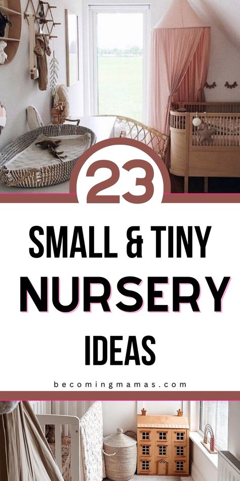 tiny nursery room ideas L Shaped Nursery Layout, Mini Nursery Ideas, Very Small Nursery Ideas, Small Baby Room Ideas Space Saving, Baby Girl Nursery Small Space, Nursery Ideas For Small Spaces, Small Baby Girl Nursery, Renter Friendly Nursery Ideas, Baby Room Small Space