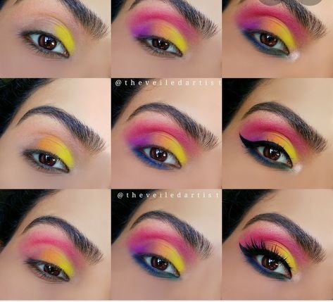 Smokey Eyes Tutorial, Eye Makeup Guide, Eyeshadow Step By Step, Eyes Tutorial, Rainbow Eyeshadow, 80s Makeup, Bright Eyeshadow, Dashing Diva, Simple Eyeshadow