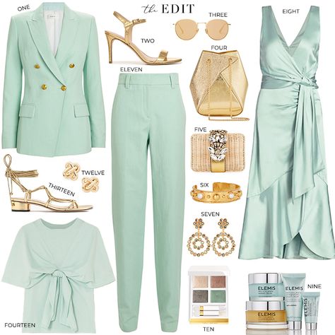 Pastel Green Blazer Outfit, Mint Color Outfits, Mint Green And White Outfit, Green Mint Outfit, Mint Shoes Outfit, Mint Green Outfits Color Combos, Mint Green Blazer Outfit, Mint Green Outfit Ideas, Mint Outfit Ideas