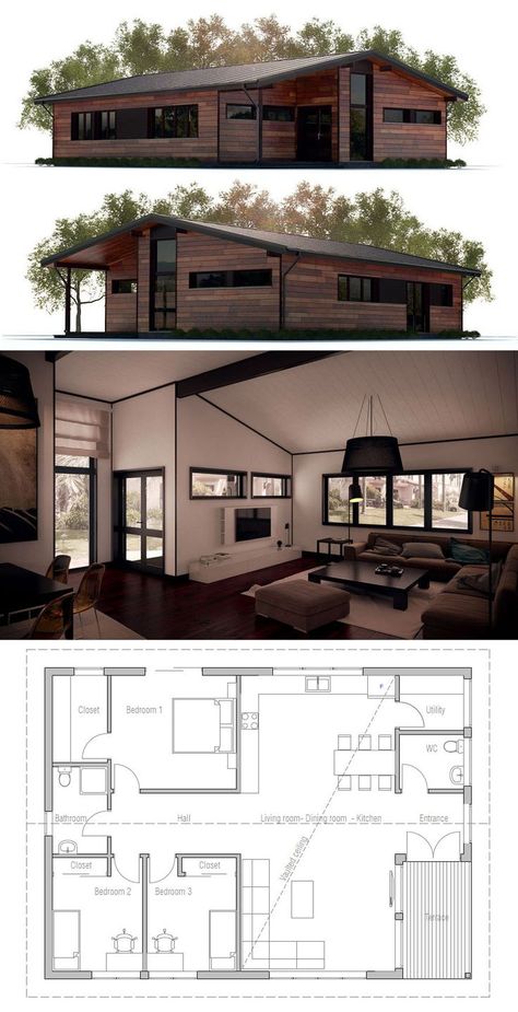 Small House Plan #smallhouse #smallhoyse Wooden House Plans, Small Home Plan, Small Modern House Plans, Affordable House Plans, Small Modern Home, House Layout Plans, Container House Plans, Cottage Plan, House Blueprints