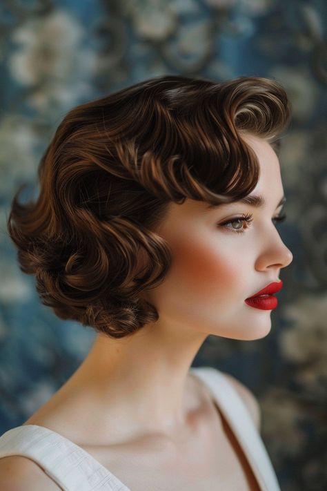 Hairstyles For Short Relaxed Hair, Vintage Bob Hairstyle, Short Relaxed Hair, Pin Up Hairstyles, Vintage Short Hair, Short Wavy Hairstyles, Short Hair Waves, 50s Hairstyles, Wavy Hairstyle