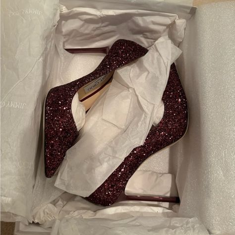 Jimmy Choo Wine Size 7B Very Gently Worn Beautiful Sparkly Heels Sparkly Heels, Glitter Heels, Red Heels, Jimmy Choo Shoes, Jimmy Choo, Shoes Women Heels, Shoes Heels, Size 7, Wine