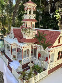 Dollhouses by Robin Carey: The Queen Anne Cottage Fantasy Island Dollhouse Queen Anne Cottage, Bird Nest Craft, Miniature Dollhouses, Queen Anne House, Cool Tree Houses, Red Geraniums, Fantasy Island, My Bucket List, Bell Tower