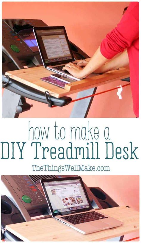 Get in those extra steps while working on your computer or watching your favorite videos using this removable, easy treadmill desk that you can probably make in under an hour! Learn how to make an easy DIY treadmill desk using simple materials that you may already have at home. This desk can be quickly installed and removed. #thethingswellmake #diy #treadmilldesk #standingdesk Treadmill Table Diy, Diy Treadmill Desk, Diy Treadmill, Walking Desk, Sewing Machine Desk, Running Diet, Treadmill Desk, Treadmill Workout, Trendy Sewing