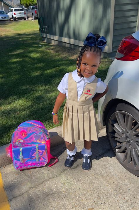 Pre K Uniform Ideas, First Day Of Pre K Hairstyles, Kindergarten Uniform Ideas, First Day Of School Outfit Kindergarten, Babysitting Aesthetic, Toddler School Uniforms, Kids Uniform, School Swag, Life Plans