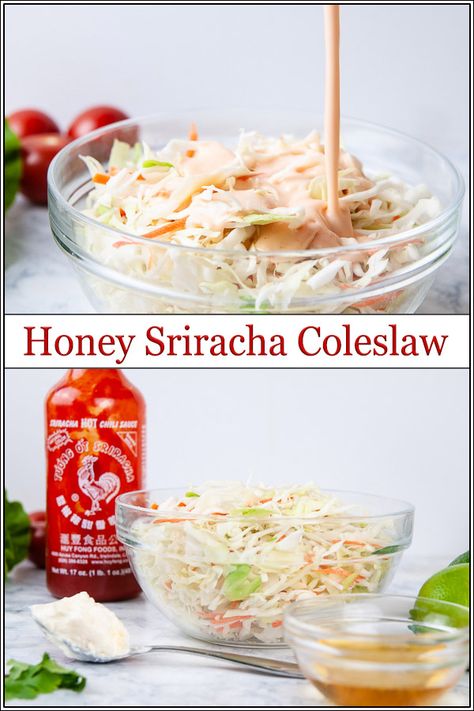 Sweet and spicy Asian coleslaw upgrades  regular coleslaw recipes. The perfect picnic side dish, bring this salad to any barbecue. #coleslaw #recipe #salad #sriracha Yummy Coleslaw Recipe, Asian Coleslaw Recipe, Traditional Coleslaw Recipe, Spicy Coleslaw, Coleslaw Recipes, Asian Coleslaw, Picnic Side Dishes, Coleslaw Salad, Recipe Salad