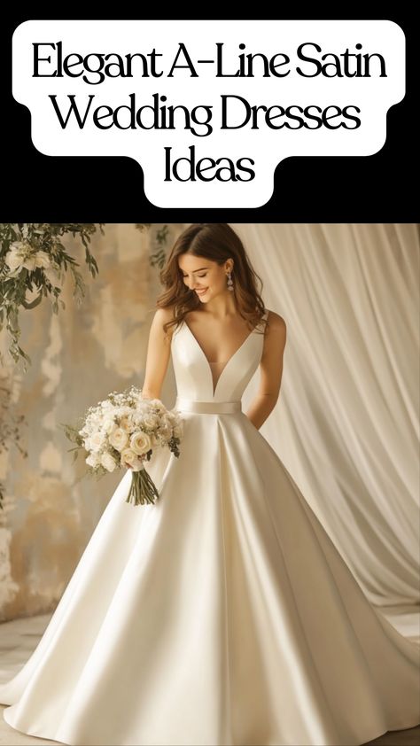 A-line satin wedding dresses blend sophistication and comfort, offering diverse styles from classic to vintage-inspired for every bride's vision. Vintage Silk Wedding Dress Satin Bridal Gowns, Wedding Dresses Timeless, Satin Wedding Dresses, Wedding Dresses Ideas, Wedding Dresses Satin, Ivory Wedding Dress, Satin Wedding Dress, Bridal Look, Dresses Ideas