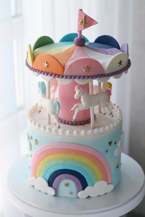 Carousel cake decor inspo, Carousel cake, 1Birthday cake, cute cake Unicorn Carousel Cake, Carousel Cake Girl, Carousel Cake Ideas, 1birthday Cake, Carousel Birthday Cake, 1st Birthday Cake Designs, Cake Cute, Carousel Cake, 3rd Birthday Cakes