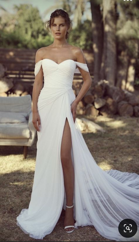 Sleek Wedding Dress, Tight Wedding Dress, Draped Wedding Dress, 2023 Lookbook, Lihi Hod, Crepe Wedding Dress, Off Shoulder Wedding Dress, Sheer Wedding Dress, Spring Wedding Dress