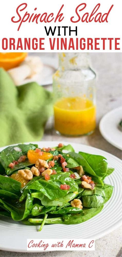 Spinach Mandarin Orange Salad, Salad With Mandarin Oranges, Easy Green Salad Recipes, Tangerine Salad, Citrus Salad Dressing, Spinach Salad Dressing, Orange Salad Recipes, Mandarin Orange Salad, Orange Vinaigrette