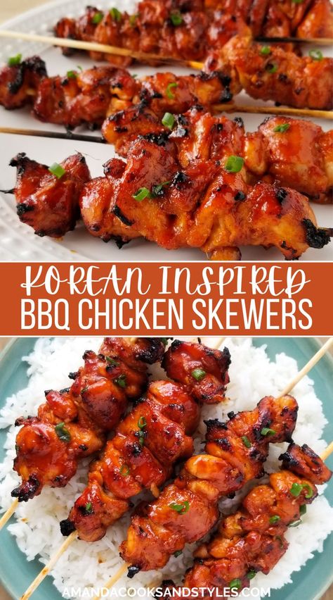 Grilled Chicken Skewers, Korean Chicken, Asian Inspired Recipes, Chicken Skewers, Grilled Chicken Recipes, Chicken Dishes Recipes, Asian Cooking, Asian Dishes, Bbq Recipes