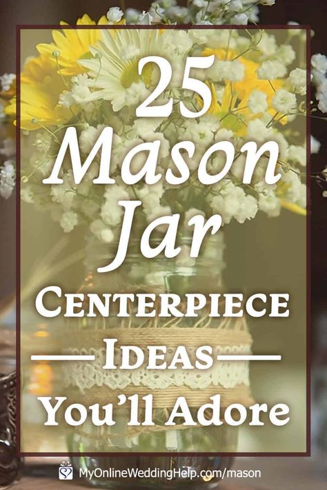 25 Mason Jar Centerpiece Ideas You'll Adore. See them on the MyOnlineWeddingHelp.com blog. Chalk Paint Mason Jar Diy, Retirement Party Centerpieces Ideas, Round Table Centerpieces Wedding Simple Centre Pieces, Retirement Table Centerpieces, Banquet Centerpiece Ideas, Centerpieces For Banquet, Picture Centerpiece Ideas, Retirement Centerpiece Ideas, Mason Jars Centerpieces